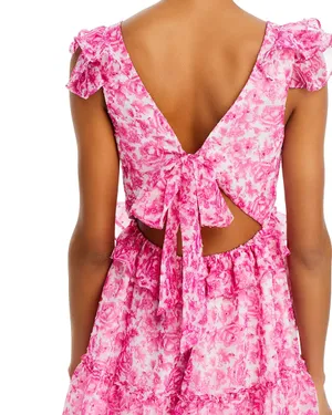 AQUA Pink Floral Ruffle Trim Mini Dress thumbnail 4
