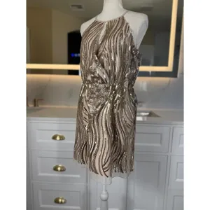 Sugar + Lip2 Sequin Mini Dress S Gold Champagne Cold Shoulder Keyhole Cocktail thumbnail 4