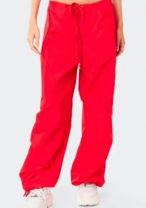 Edikted Rian Red Nylon Cargo Pants Size XS/S thumbnail 1