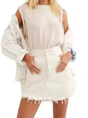Free People Bailey Denim Mini Skirt - Coconut thumbnail 1