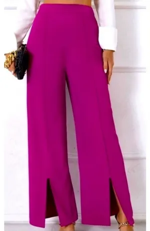 NWT Happily Grey Wide Leg Trouser Pants Full Length High Waisted Front Slit XS‎ thumbnail 1
