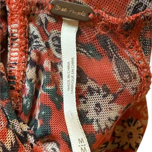 Free People All Dolled Up Top Red Combo Open Back Sheer Tie Cuffs Size Medium thumbnail 9