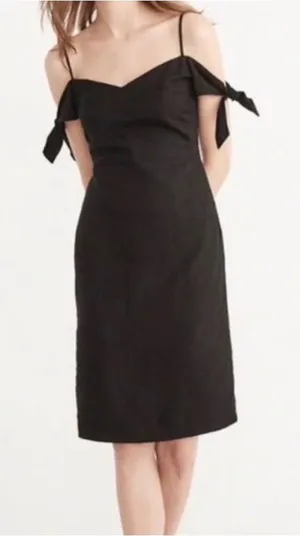 Abercrombie & Fitch Black Linen Blend‎ Off Shoulder Sheath Dress 8T Tall LBD thumbnail 1