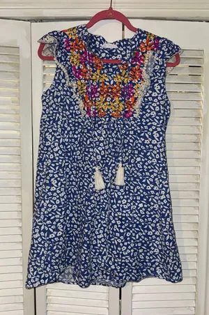 THML Blue and White Floral Top thumbnail 1