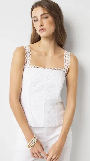 NWT White House Black Market Sz 0 White Sleeveless Cotton Eyelet Bustier Top thumbnail 1