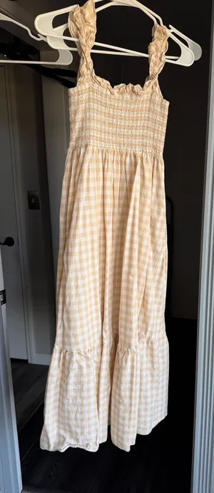 Gingham maxi dress Tan thumbnail 1
