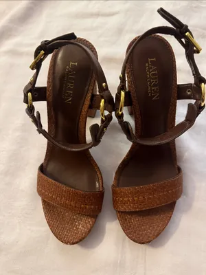 Lauren Ralph Lauren Brown Woven Leather Ankle-Strap Heels thumbnail 1