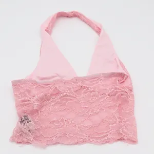 SHEIN Halter Top Womens XS Floral Lace Pink Bow Detail Cropped Excellent thumbnail 4