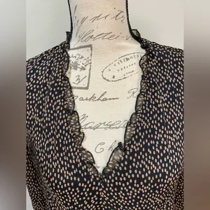 ZARA Polka Dot Sheer Long Sleeved Dress Black with tan dots‎ sz S thumbnail 3
