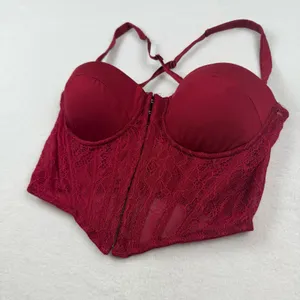 Windsor Lace‎ Corset Top Womens Small Burgundy Hook Eye Bustier Y2K thumbnail 2