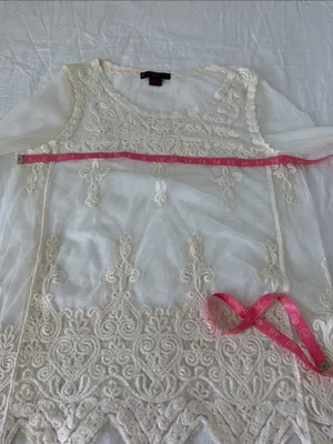 Rock & Roll Cowgirl Romantic Ivory Embroidered Lace Boho Tunic Western Top S thumbnail 13