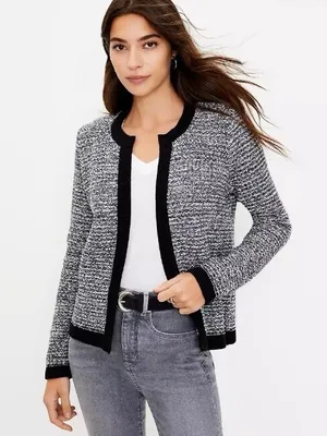 NWT LOFT Bouclé Cardigan Sweater Small Open Front Soft Classic Z16 thumbnail 1