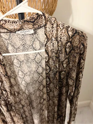 Zenana Outfitters Brown and Cream Snake Print Open Front Cardigan thumbnail 3