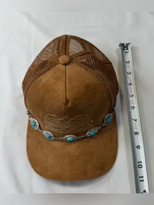 Brown Suede-Look Women’s Baseball Cap with Turquoise Concho Chain thumbnail 5