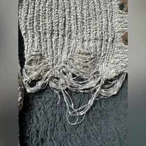 BKE knit oversized, cropped cardigan sweater. Size S, frayed hem, neutral colors thumbnail 4