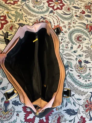 Sleek Black Pebbled Tote with Pink Trim and Gold Hardware thumbnail 6