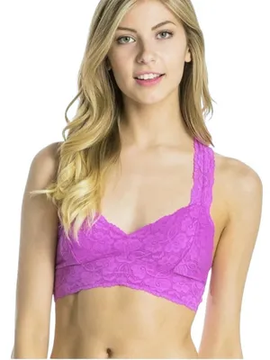 NWT Free People Galloon Lace Racerback Crop Bra Neon Orchid Size L thumbnail 1