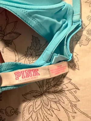 This is a Victoria's Secret blue push-up bra featuring rhinestone-embellished straps. thumbnail 3