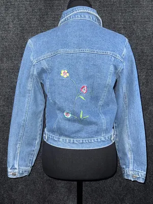 Vintage Denim Jacket Womens Small Floral Embroidery Boho Cottagecore 90s y2k thumbnail 2