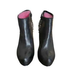 Bebe Black Leather Silver Snakeskin Studded‎ Platform Stiletto Ankle Boots 6B thumbnail 3