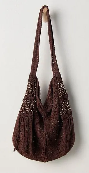 Free People Sunrise To Sunset Crochet Tote in Espresso Brown NWT thumbnail 1