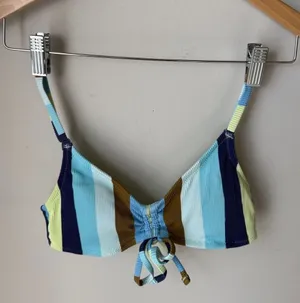 Aerie Ribbed Stripe Scoop Bikini Top XS Blue Green Tie Front Swim Top thumbnail 1