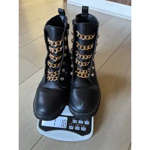 Kurt Geiger London‎ Mini Bax Black Leather Chain Combat Boots Gold Crystal 36 5M thumbnail 6