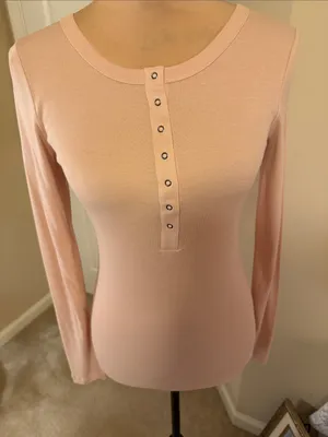 Victoria's Secret Light Pink Long-Sleeve Snap Henley Top thumbnail 1