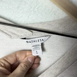 Athleta Heathered Beige Soft V-Neck Long Sleeve Sweatshirt Top Women's size L thumbnail 4
