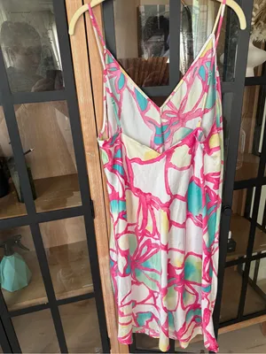 Natori Taisho Print Satin Slip Dress nightgown vneck midi floral thumbnail 7