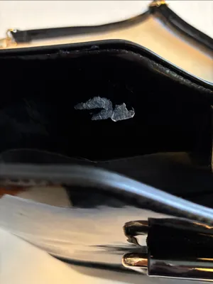 Black Patent Leather Shoulder Bag Has Gold Toned Handles Too!Very Good Condition thumbnail 10