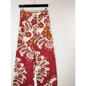 ZARA Womens Pants Red Floral Wide Leg Linen Blend Pleated Trouser Boho Small thumbnail 7
