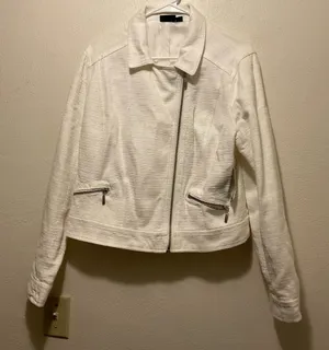White shabby chic light weight jacket, contemporary casual jacket thumbnail 1