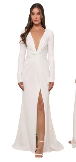 Lulus Stunning Romance White Long Sleeve Mermaid Maxi Dress size Small NWT thumbnail 1