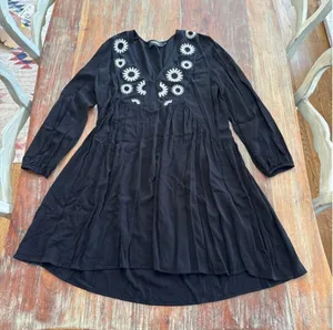 Desigual Black Long Sleeve Mini Dress Sunburst Embroidery Small thumbnail 1