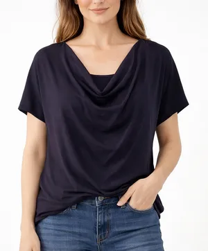 Lands' End Navy Blue Black Drape Neck Blouse Medium thumbnail 1