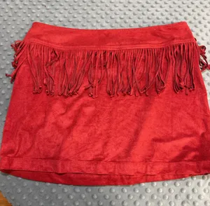 Express Red Fringe Mini Skirt thumbnail 1