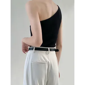 Commense Casual Stretch Solid Black One Shoulder Top Asymmetrical Small thumbnail 3
