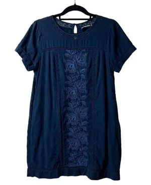 Abercrombie & fitch‎ blue embroidered dress with pockets women’s small thumbnail 1