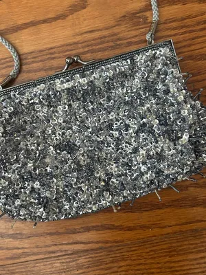 Vintage Inspired Beaded Sequined Evening Bag Detachable Rope Strap Clutch thumbnail 4