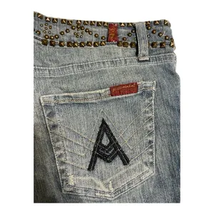 7 For All Mankind Flare Sz 28 Blue Studded Waist Distressed dark Havana jeans thumbnail 7