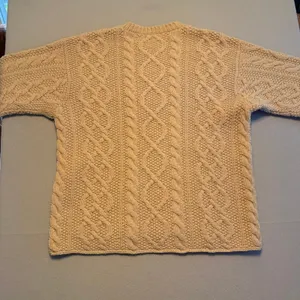 Vintage J.Crew Cable Knit Fisherman Sweater Wool Tan Beige Women Size Medium thumbnail 7