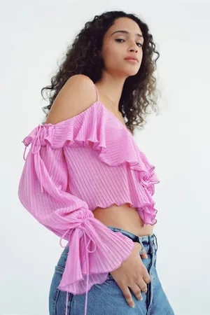 ZARA NWT  Pink RUFFLED PLEATED TOP thumbnail 2