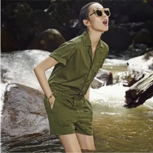 Current Elliot Engineer Utility Shortall Army Green Goblincore Romper 0 thumbnail 4