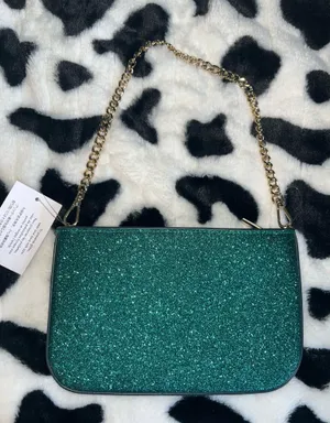 Kate Spade Teal Glitter Clutch with Gold Chain thumbnail 2