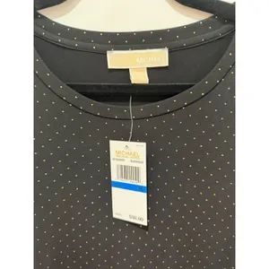 Michael Kors Womens Black Gold Pin Dot Petal Sleeve Top Blouse XL thumbnail 2