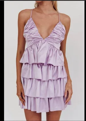 Selfie Leslie | Purple Heavenly Bliss Ruffle Mini Dress Lilac Size Small NWT thumbnail 1