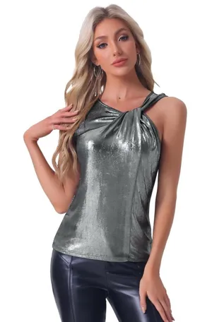 NWT Allegra K Women’s Metallic Tank‎ Top - Large thumbnail 1