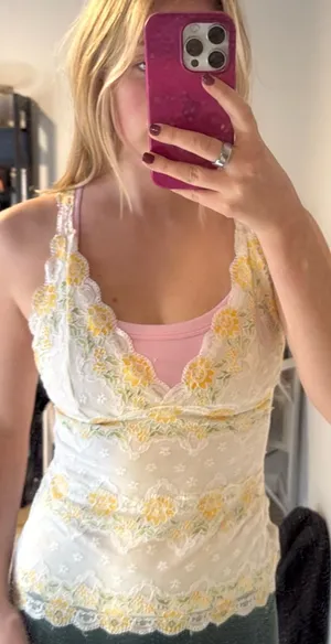 Y2K Lace Tank Top Yellow Size M thumbnail 1