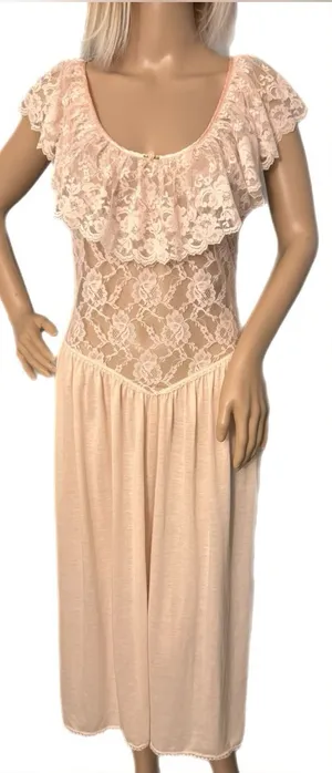 Vintage 80s Victoria’s Secret Union Made USA Lace Nightgown Size Small Pink Rare thumbnail 1